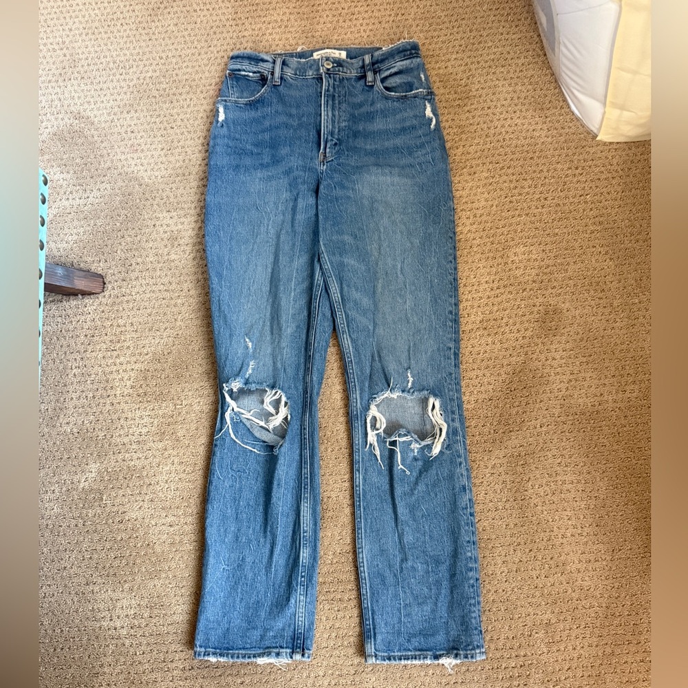 Abercrombie & Fitch Ripped Blue Straight Leg Jeans